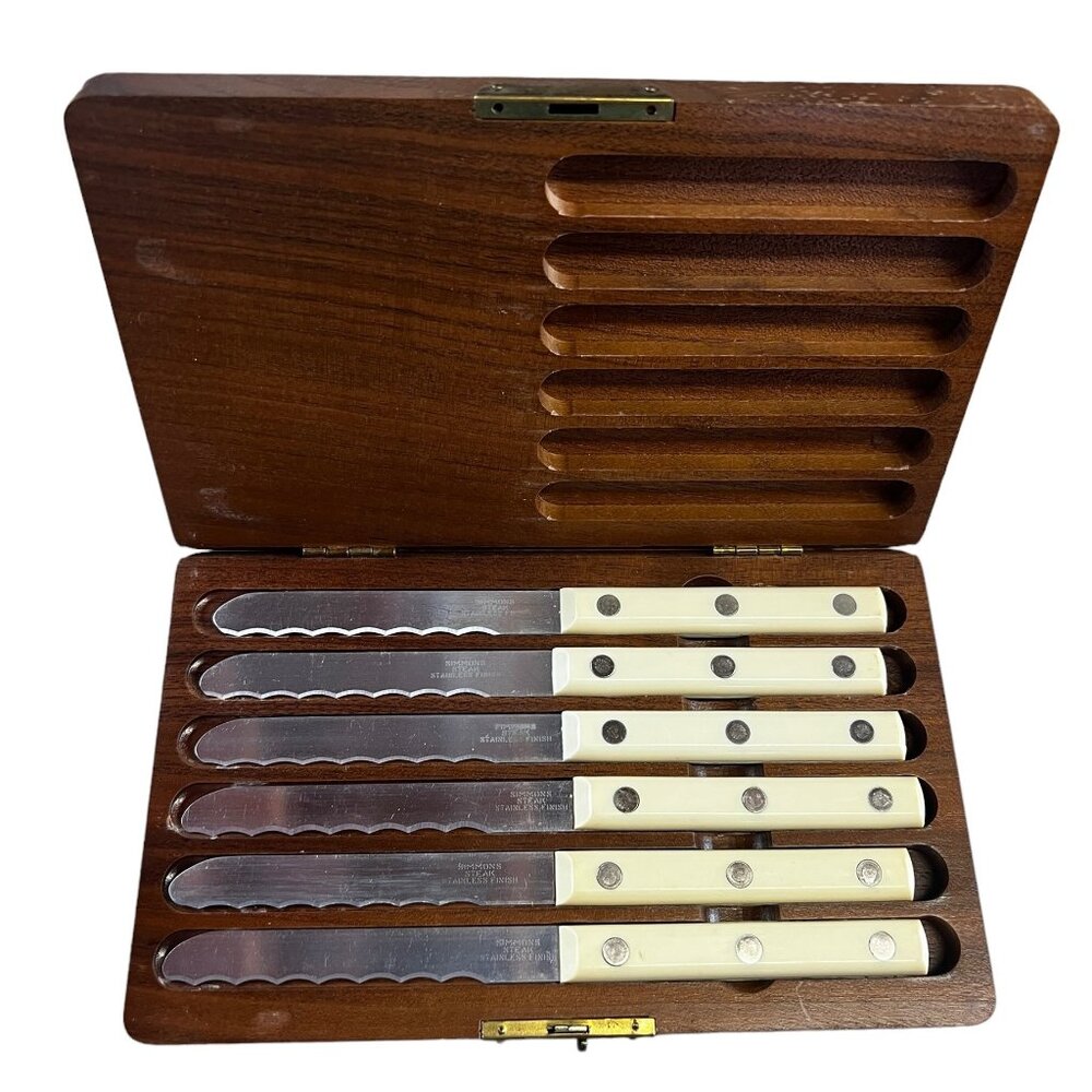 Simmons Steak Knives in Box with Slide Latch vintage - Picture 2 of 9